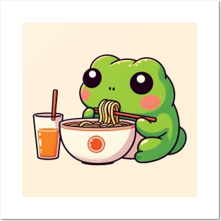 Cute Frog Eating Ramen Posters and Art